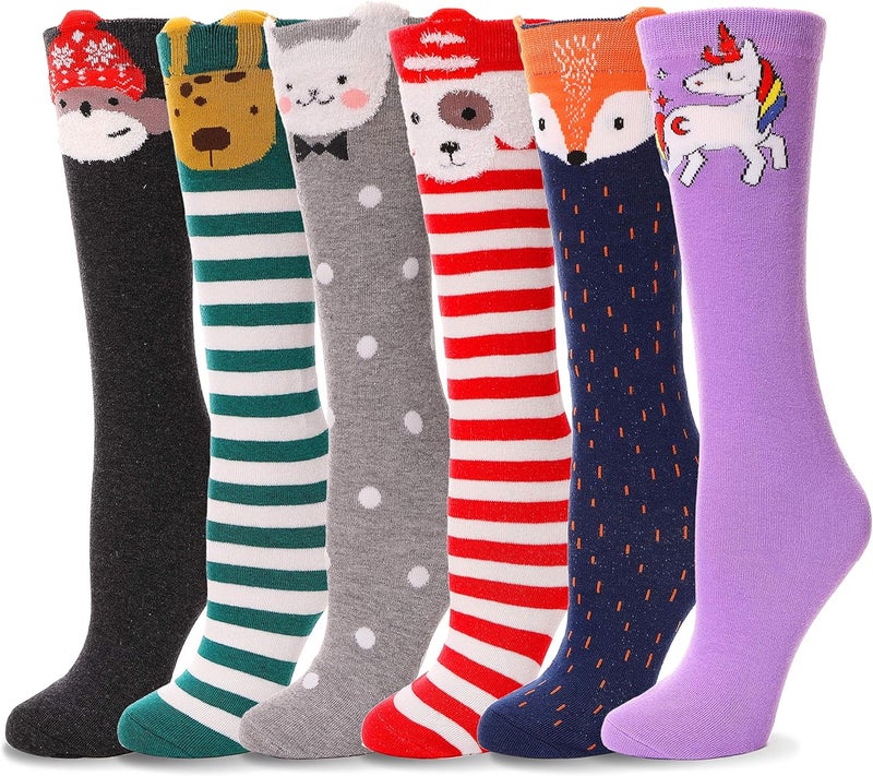 ANTSANG Kids Girls Knee High Socks Long Boot Crazy Silly Fun Gift Cute Tall Animal Socks for Child 6 Pairs - Image 1